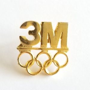 Vintage pin 3M Olympic rings gold tone lapel brooch
